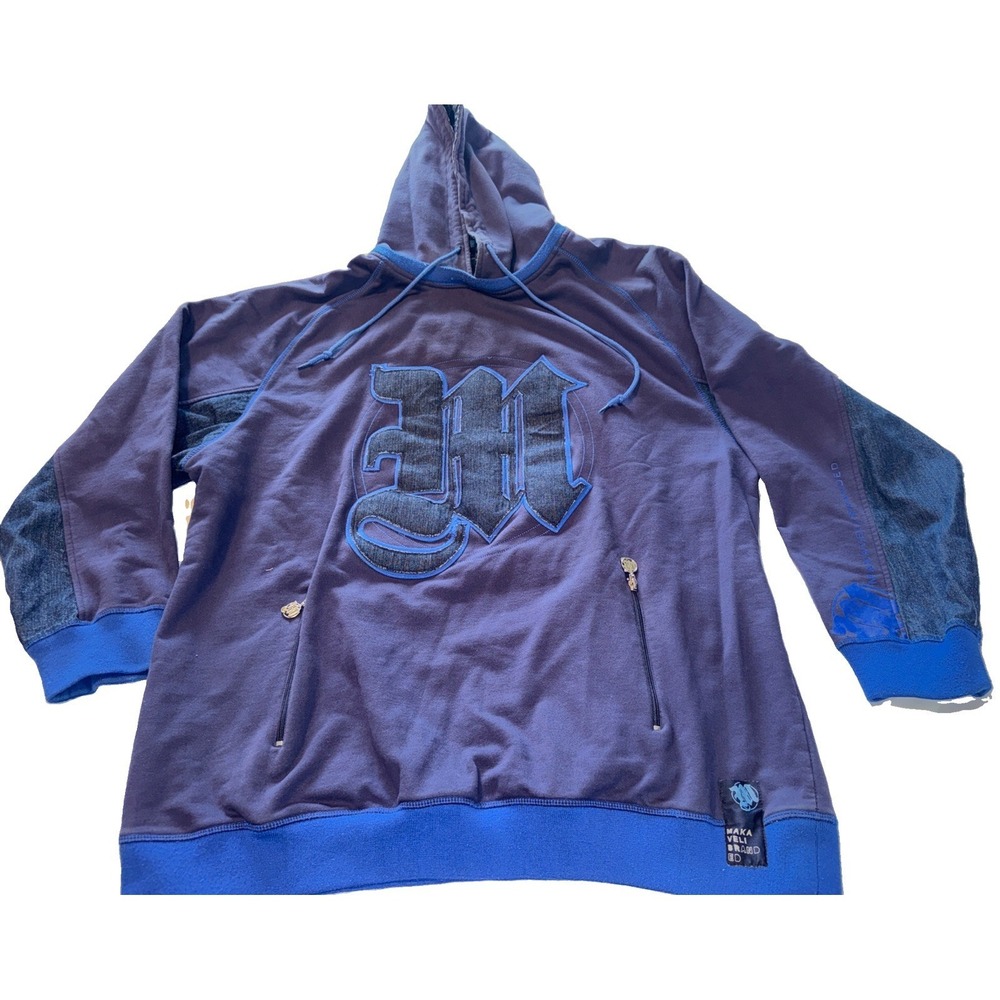 makaveli branded Hoodie Blue With Raised Denim Logo 2XL